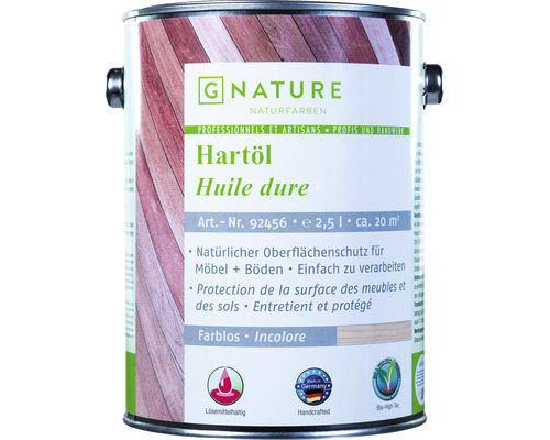 G-NATURE Huile pour bois incolore Intérieur 2,5 l Boîte d''huile dure pour meubles et sols, 2,5 litres