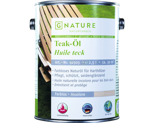 G-NATURE Huile pour bois incolore Extérieur 2,5 l Huile de teck en boîte pour bois dur