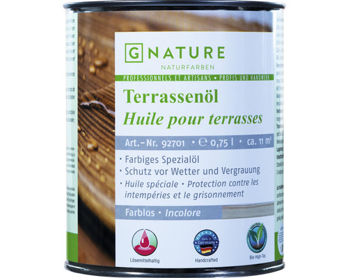 G-NATURE Huile pour bois incolore Extérieur 750 ml G Nature Huile pour terrasses incolore en bidon