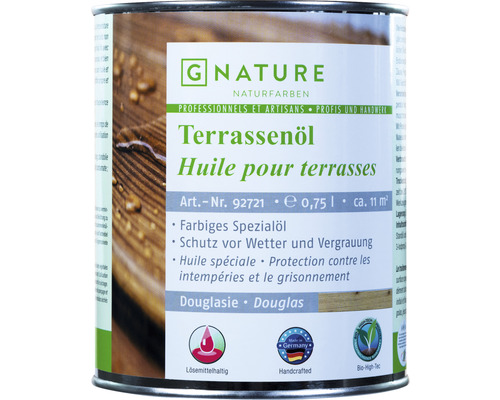 G-NATURE Huile pour bois sapin de douglas Extérieur 750 ml Huile pour terrasse en boîte de G Nature Naturfarben pour environ 11 mètres carrés
