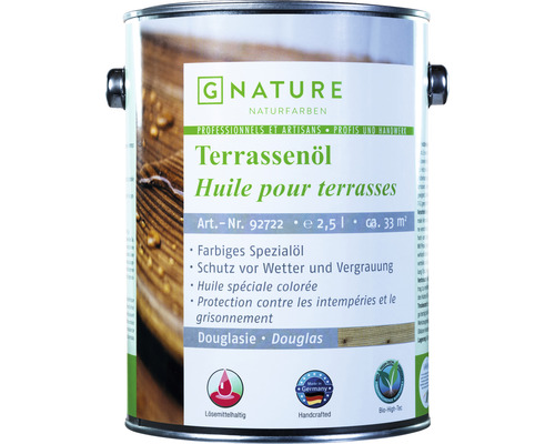 G-NATURE Huile pour bois sapin de douglas Extérieur 2,5 l Huile pour terrasse en bidon de 2,5 litres