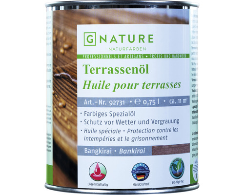 G-NATURE Huile pour bois bangkirai Extérieur 750 ml Huile pour terrasse G Nature en boîte de 0,75 litre