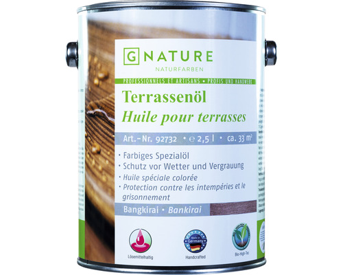 G-NATURE Huile pour bois bangkirai Extérieur 2,5 l G Nature Huile pour terrasse, boîte de 2,5 litres