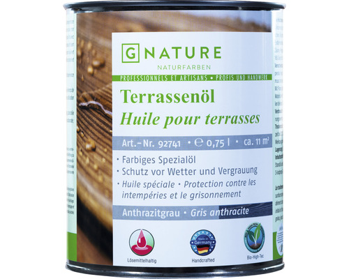G-NATURE Huile pour bois anthracite Extérieur 750 ml Huile pour terrasse en boîte, gris anthracite, contenu 0,75 litre