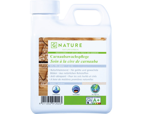 G-NATURE Produit d'entretien à la cire de carnauba 1 l G Nature Soin à la cire de carnauba pour les sols huilés et cirés dans une bouteille d''1 litre