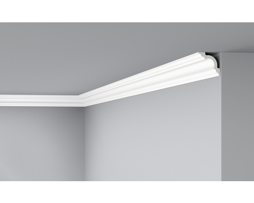 Profipack Deckenleiste D8, 6 x 2 m, 50 x 50 mm Raumecke mit angebrachter, profilierter Deckenleiste