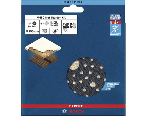 Bosch M480 Net Starter Kit avec disques abrasifs et Pad Saver, diamètre 150 millimètres