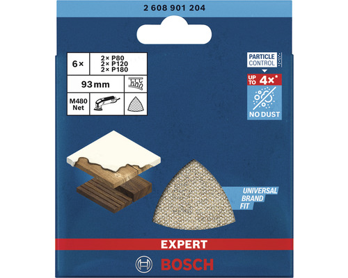 Bosch Expert M480 Net jeu de feuilles abrasives, 6 pièces, grain P80, P120 et P180, 93 mm