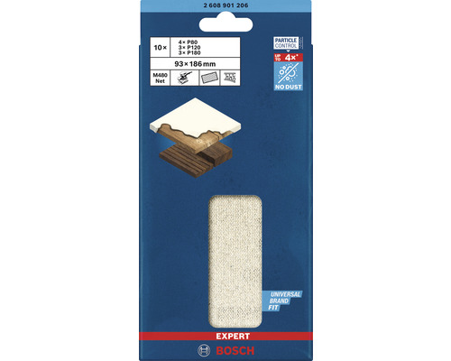 Bosch Expert M480 Net jeu de grilles abrasives, 10 pièces, grain P80 à P180, 93x186 millimètres