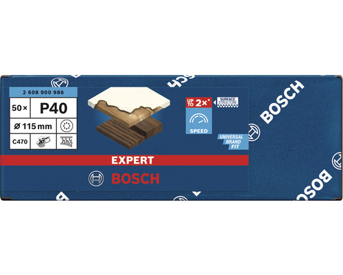 Papier abrasif Bosch Expert P40, diamètre 115 mm, 50 pièces