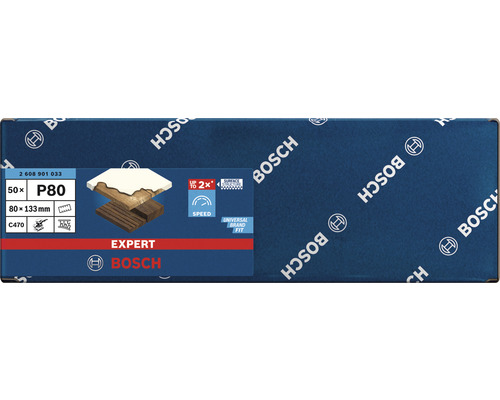 Papier abrasif Bosch Expert P80, 80x133 mm, 50 pièces