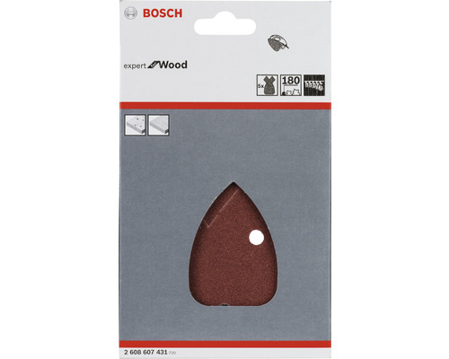 Papier abrasif Bosch Expert Wood avec un grain de 180 pour ponceuse triangulaire en pack de 5