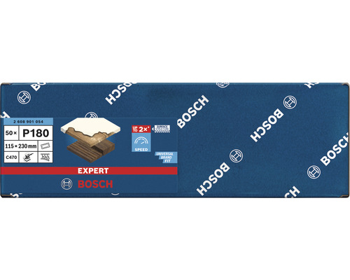 Papier abrasif Bosch Expert, grain P180, 50 pièces, dimensions 115 x 230 mm