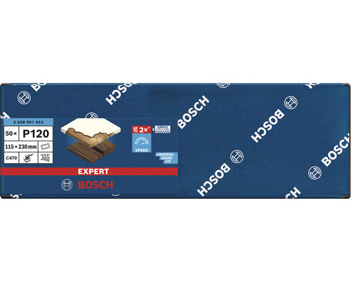 Papier abrasif Bosch Expert, grain P120, 115x230 millimètres, 50 pièces
