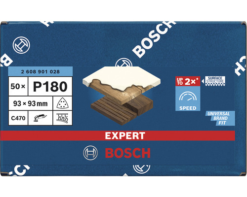 Papier abrasif Bosch Expert P180, 93x93 millimètres, 50 pièces