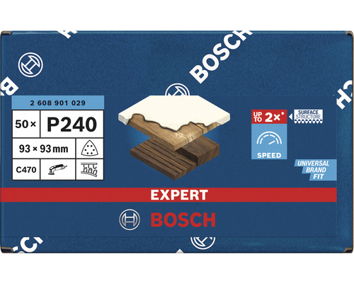Papier abrasif Bosch Expert P240, 93x93 mm, 50 pièces