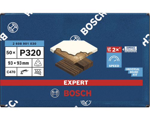 Bosch Expert Set de feuilles abrasives, grain P320, 93 x 93 mm, 50 pièces