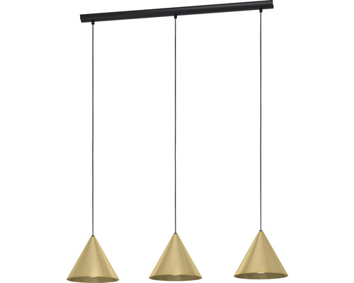 Suspension 3 ampoules hxL 110x92 cm noir/doré/laiton