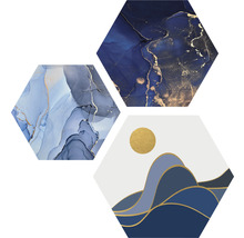 Tableau hexagonal Golden Lines III lot de 3 3x 45x45 cm