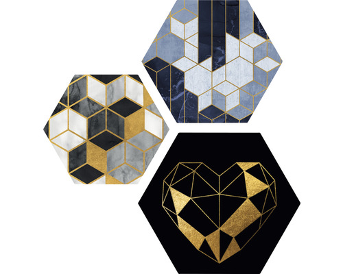 Tableau hexagonal Golden Plattern II lot de 3 3x 45x45 cm