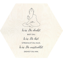 Image décorative en bois avec motif de Bouddha et dicton
