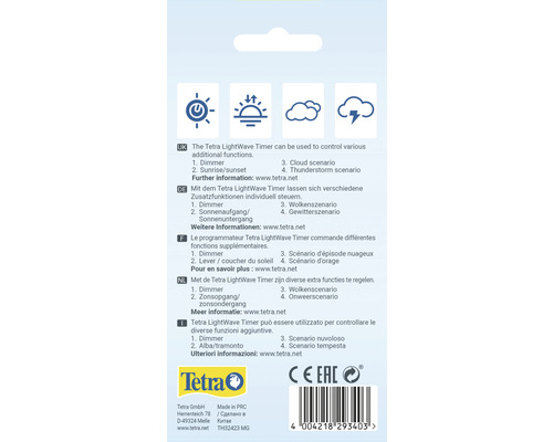 Tetra LightWave Timer Verpackungsrückseite mit Informationen zu Funktionen