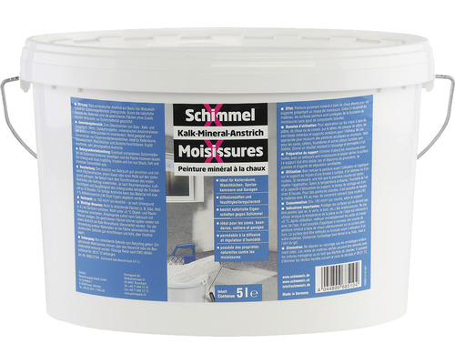 Peinture minérale à la chaux SchimmelX blanc 5 l Seau de peinture minérale à la chaux anti-moisissures 5 litres