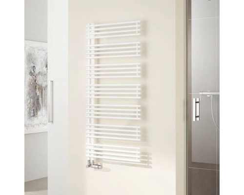 Radiateur design KERMI Diveo 1700 x 600 mm blanc raccordement sur un côté en bas à gauche DVN1A1700602LXK