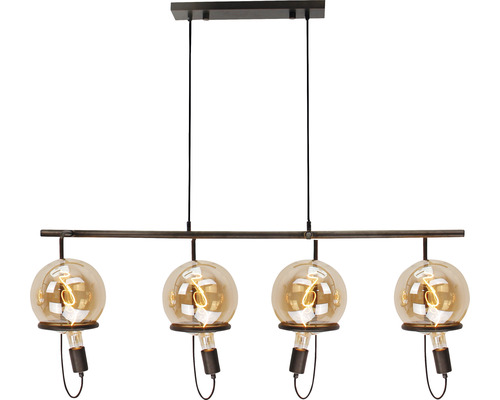 Suspension avec quatre lampes et abat-jour en verre sphérique