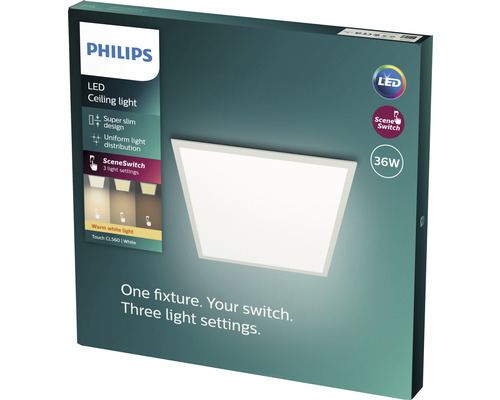 Philips LED Panel Scene Switch quadratisch weiss 36 W 3300 lm 2700 K Ø 629 mm Verpackung einer Philips LED Deckenleuchte
