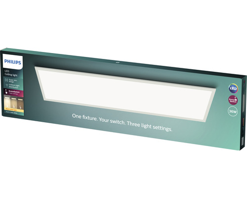 Philips LED Panel Scene Switch rechteckig weiss 36 W 3300 lm 2700 K L 121 cm Verpackung einer Philips LED Deckenleuchte