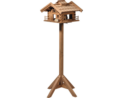 Abri-mangeoire pour oiseaux refuge de montagne avec support sous forme de kit à monter 36.5x37x117 cm Nichoir style chalet avec support pour le jardin