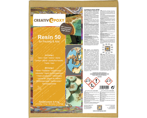 Résine de coulée CreativEpoxy Resin 50 pour l''art et l''artisanat, résistante aux UV, transparente et brillante, contenu 6,75 kilogrammes
