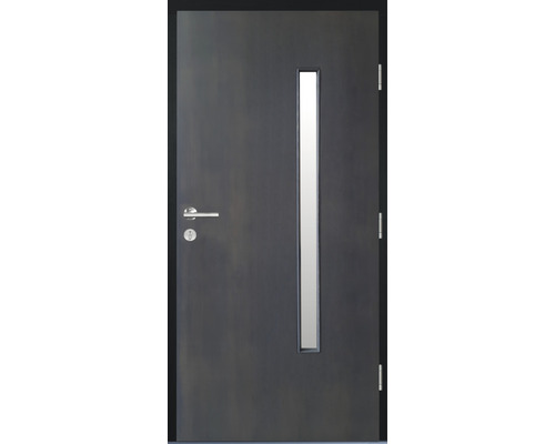Porte intérieure grise avec ouverture de lumière, poignée de porte et serrure