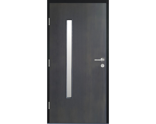 Porte intérieure grise avec découpe pour la lumière et ensemble de poignées