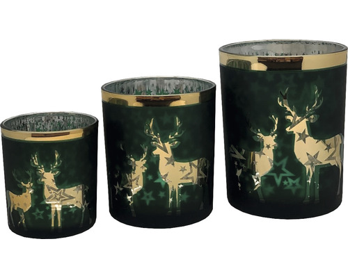 Windlichter Set aus Glas mit Hirsch und Stern Motiv