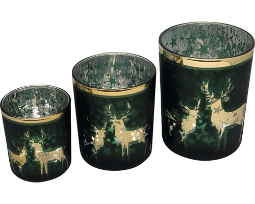 Teelichthalter-Set mit Hirschmotiven und Sternen