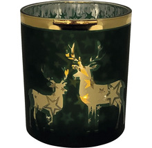 Windlicht aus Glas mit Hirschmotiv und Sternen
