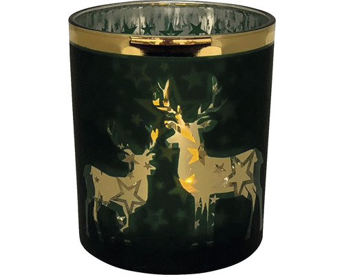 Windlicht aus Glas mit Hirschmotiv und Sternen