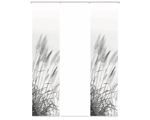Panneau japonais impression numérique Pampas gris blanc lot de 3 60x245 cm Store latéral en bambou avec motif d''herbes