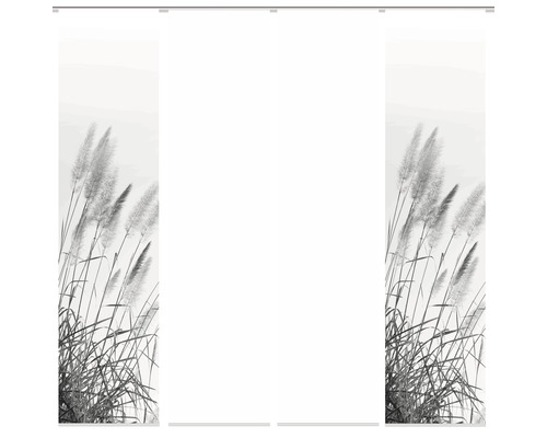 Panneau japonais impression numérique Pampas gris blanc lot de 4 60x245 cm Panneaux japonais avec motif d''herbes