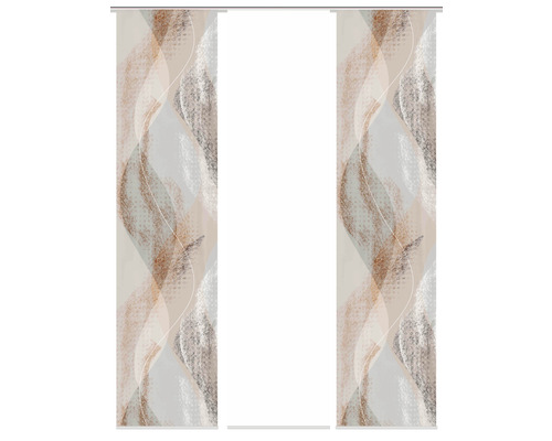 Panneau japonais impression numérique Torre blanc cuivre lot de 3 60x245 cm Deux panneaux coulissants à motif abstrait sur un rail