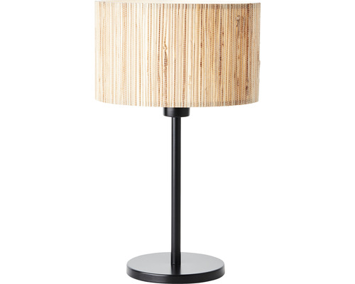 Tischleuchte mit Lampenschirm aus Naturfasern und schwarzem Fuss