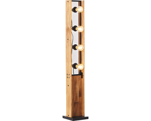 Stehleuchte aus Holz mit Gitter und vier Glühbirnen