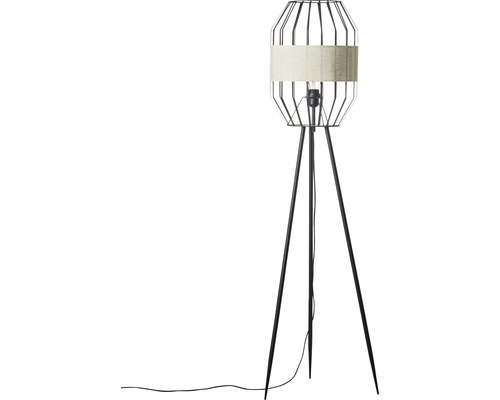 Lampadaire avec trépied et abat-jour en métal et tissu