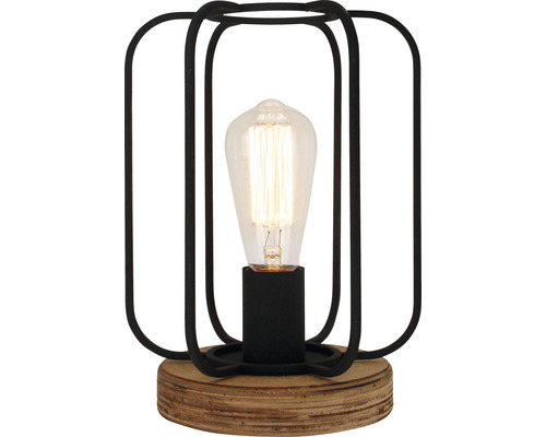 Lampe de table métal/bois 1 ampoule hxØ 280x200 mm Tosh noir/antique/marron avec interrupteur câblé
