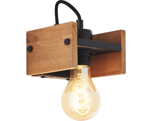Wandleuchte aus Holz mit Glühbirne