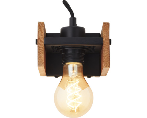 Wandleuchte aus Holz und Metall mit Glühbirne