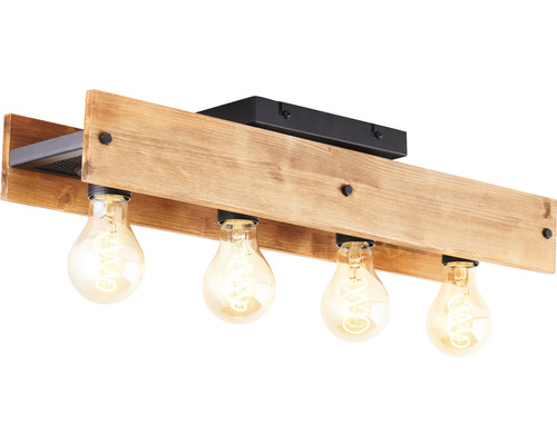 Deckenleuchte aus Holz mit vier Glühbirnen