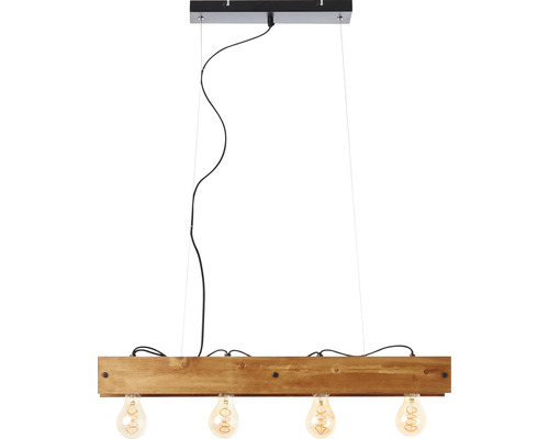 Hängelampe mit Holzbalken und vier Leuchtmitteln